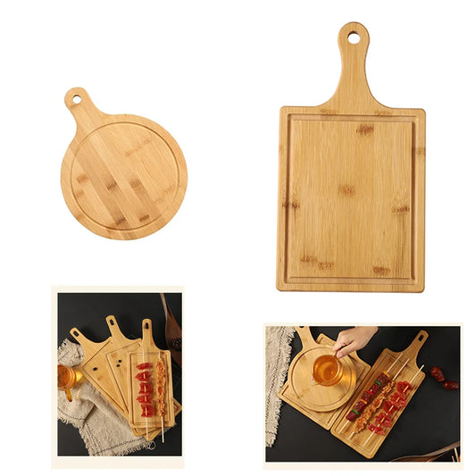 Round Bamboo Cutting Board with Handle – Versatile Wooden Kitchen Tray for Bread, Pizza, Fruits, and More – Durable and Stylish Kitchen Utensil