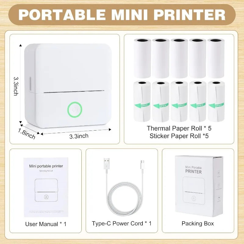 Thermal Mini Printer – Portable Inkless Bluetooth Pocket Printer, Perfect for 57mm Photo Printing, Sticker Creation, and Children's DIY Projects