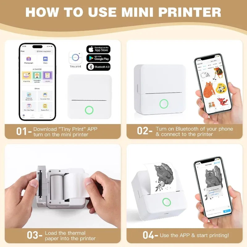 Thermal Mini Printer – Portable Inkless Bluetooth Pocket Printer, Perfect for 57mm Photo Printing, Sticker Creation, and Children's DIY Projects